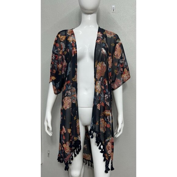 Sweet Rain Womens Medium Floral Sheer Open Front Cardigan Beach Cover Up - Picture 1 of 6